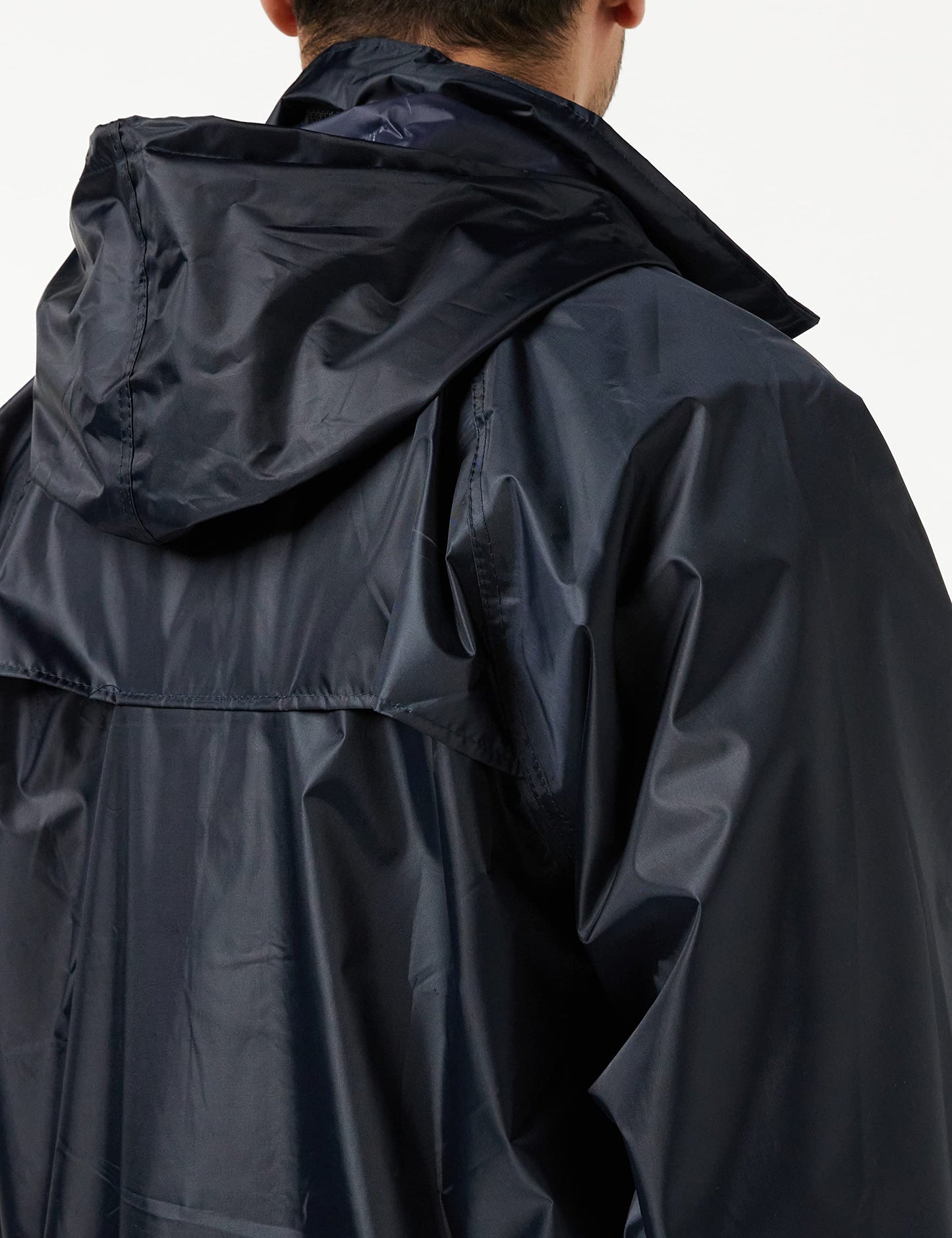 Portwest S438 Classic Waterproof Long Rain Coat with Hood - Lightweight Breathable Hiking Outdoor Mac Jacket, Navy, XL