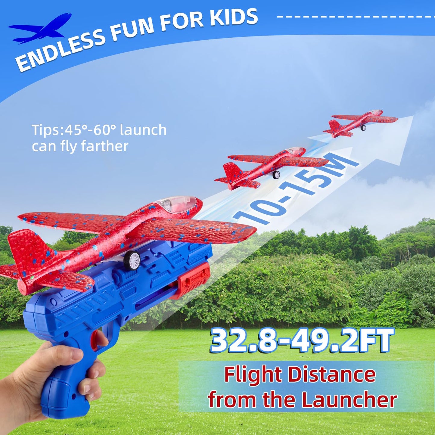 Neoot Toy Airplane, 3 Pack Airplane Launcher Toy 2 Flight Mode Glider LED Foam Glider Plane Outdoor Toys for Kids Ages 3 4 5 6 7 8 9 10 11 12 Year Old Boys Birthday Gift, Educational Flying Kids Toys