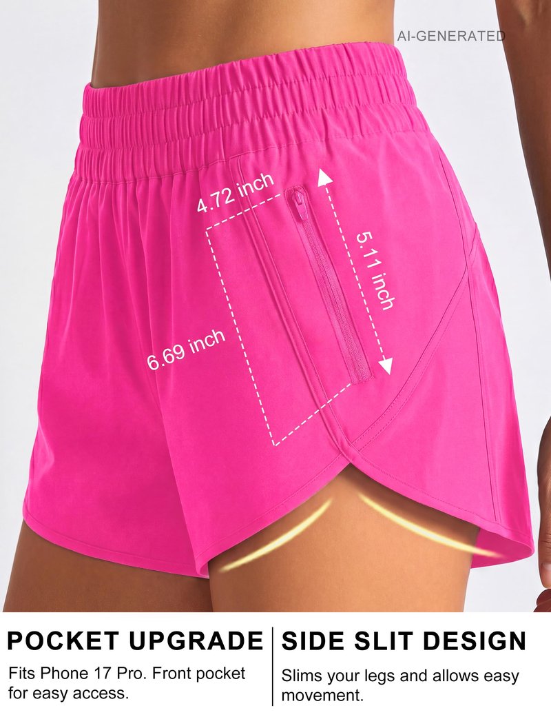 BMJL Women's Running Shorts Elastic High Waisted with Pockets, 2.5" Sporty Workout Quick Dry Athletic Shorts(M,Hot Pink)