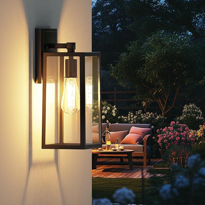 PARTPHONER Outdoor Light Fixtures Wall Mount, Porch Light, Waterproof Exterior Light Fixture, Anti-Rust Wall Sconce with Clear Glass and Black Aluminum for Garage, Doorway-2 Pack