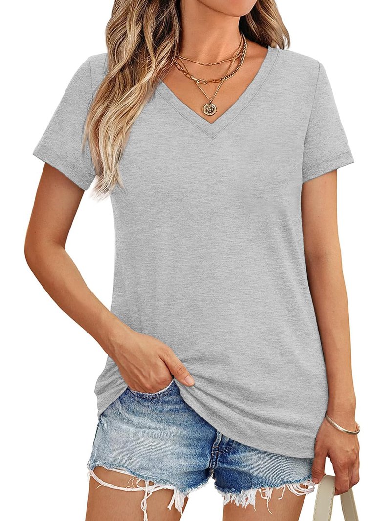 5 Pack V Neck T Shirts for Women Short Sleeve Tshirts Summer Casual Tops Loose Fit Basic Tees