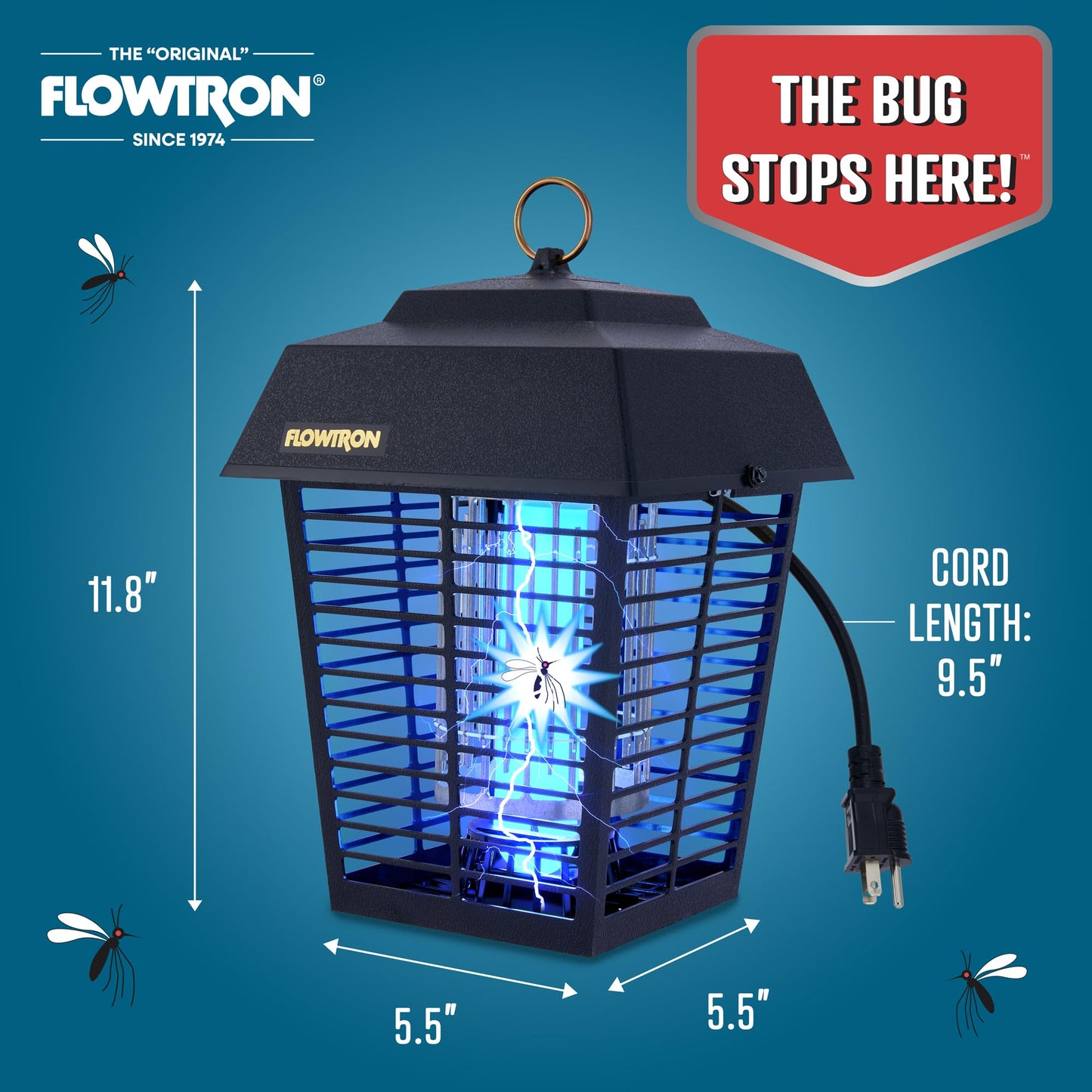 Flowtron Electric Bug Zapper 1/2 Acre Outdoor Insect Control with Dual Lure Method, 15W UV Light & Octenol Attractant for Fly & Mosquito, 5600V Kill Grid, Made in USA, UL Certified