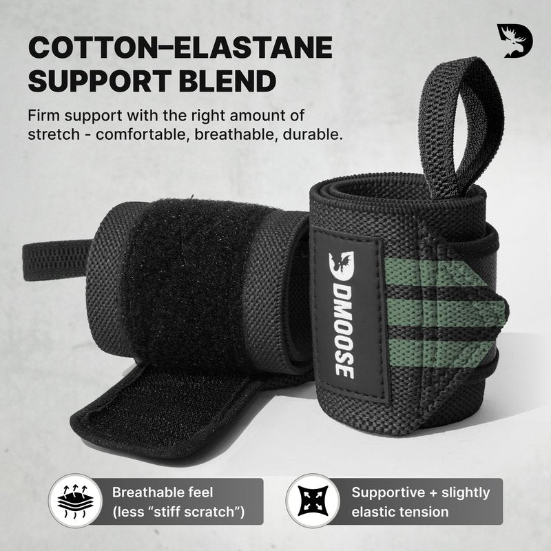 DMoose Fitness Wrist Wraps (IPL Approved) Avoid Injury & Maximize Grip with Thumb Loop, 18" or 12" Gym Wrist Wraps Pair, Wrist Wraps for Weightlifting Men, Wrist Brace for Working Out & Wrist Support