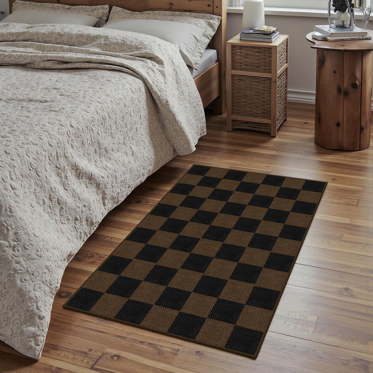 Rugalia Easy Jute Checkered Entryway Rug, 2x3 Coffee Modern Indoor Outdoor Doormat, Washable Non-Slip Small Kitchen Rug Farmhouse Checkerboard Throw Rugs for Entrance Bedroom Bathroom