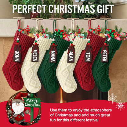 Hommtina Christmas Stockings, Personalized Christmas Stockings 18 Inches Large Size Cable Knitted Stocking Gifts (6pcs White&red&Green)