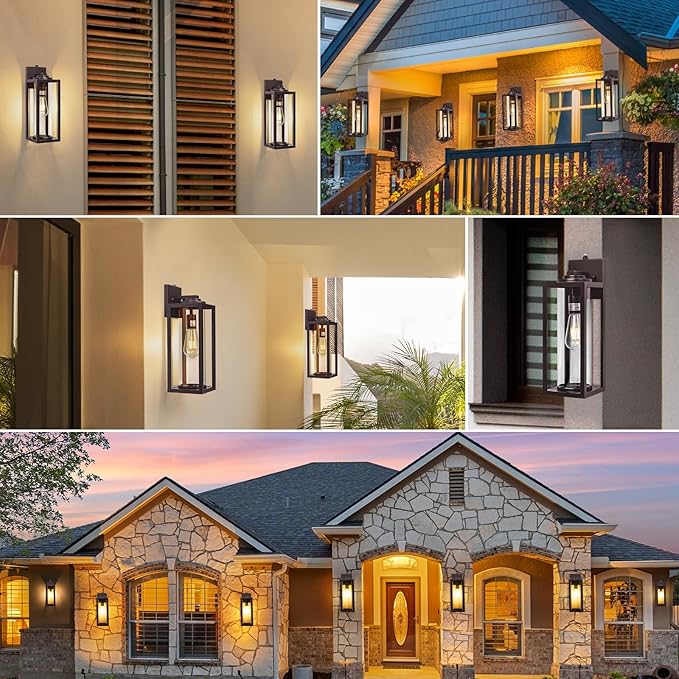 Oil Rubbed Bronze Dusk to Dawn Outdoor Wall Light Fixtures - 2 Packs Exterior Waterproof Outdoor Lighting, Farmhouse Porch Sconces Wall Mounted Lighting, Anti-rust Outside Lantern for Front Door