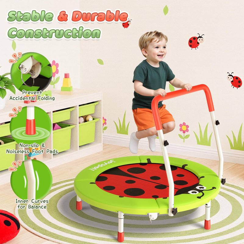3FT Toddler Trampoline, 36” Foldable Mini Trampoline with Adjustable Handle for Kids Ages 3-6, ASTM Certified Indoor Outdoor Kids Jumper with Safety Padded Cover, Boy Girl Gift Supports 100LBS