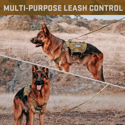 Forestpaw Tactical Dog Harness for Large Dogs,Tactical Dog Collar with Bungee Leash Set,No Pull Military Dog Harness for Walking Training,Adjustable for Medium Large Dogs,Khaki,Chest 21.5-45"