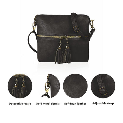 Woodland Leathers Crossbody Bag, Faux Leather Small Shoulder Bag With Adjustable Strap, Women's Messenger Bag (Black)