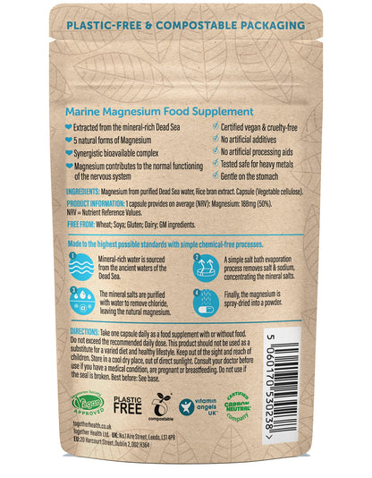 Marine Magnesium – Together Health – from Natural Marine Salts – 5 Natural Forms of Magnesium – Vegan Friendly – Made in The UK – 180 Vegecaps - Pack of 6