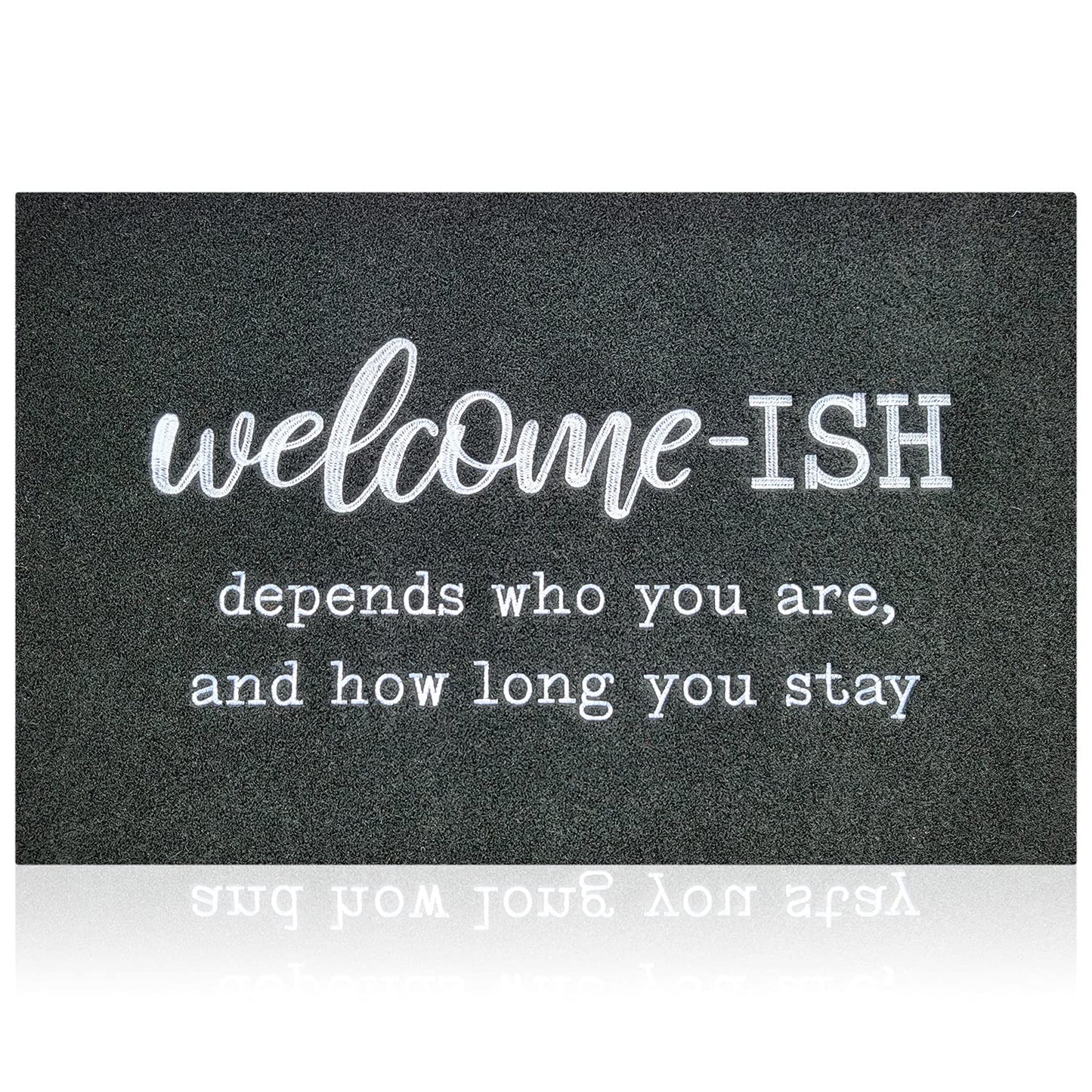 JJUUYOU Door Mats Outdoor Funny Welcome Ish Doormats Non Slip Rubber Backing Front Door Mat for Indoor Entrance Patio Home Office Black