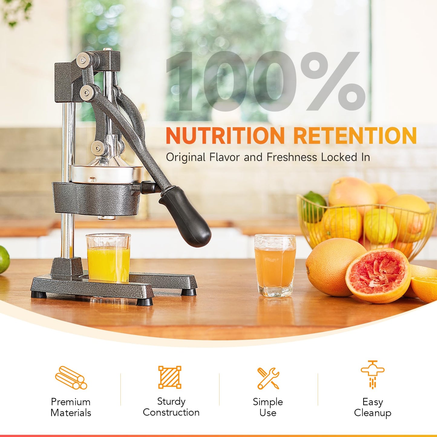 CO-Z Hand Press Juicer Machine, Manual Orange Juicer and Professional Citrus Juicer for Orange Juice Pom Lime Lemon Juice, Commercial Lemon Squeezer, Easy to Clean, Gray