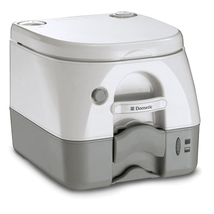 Dometic 301097406 Portable Toilet 2.6 Gallon w/Stainless Steel Hold-Down Brackets, Gray