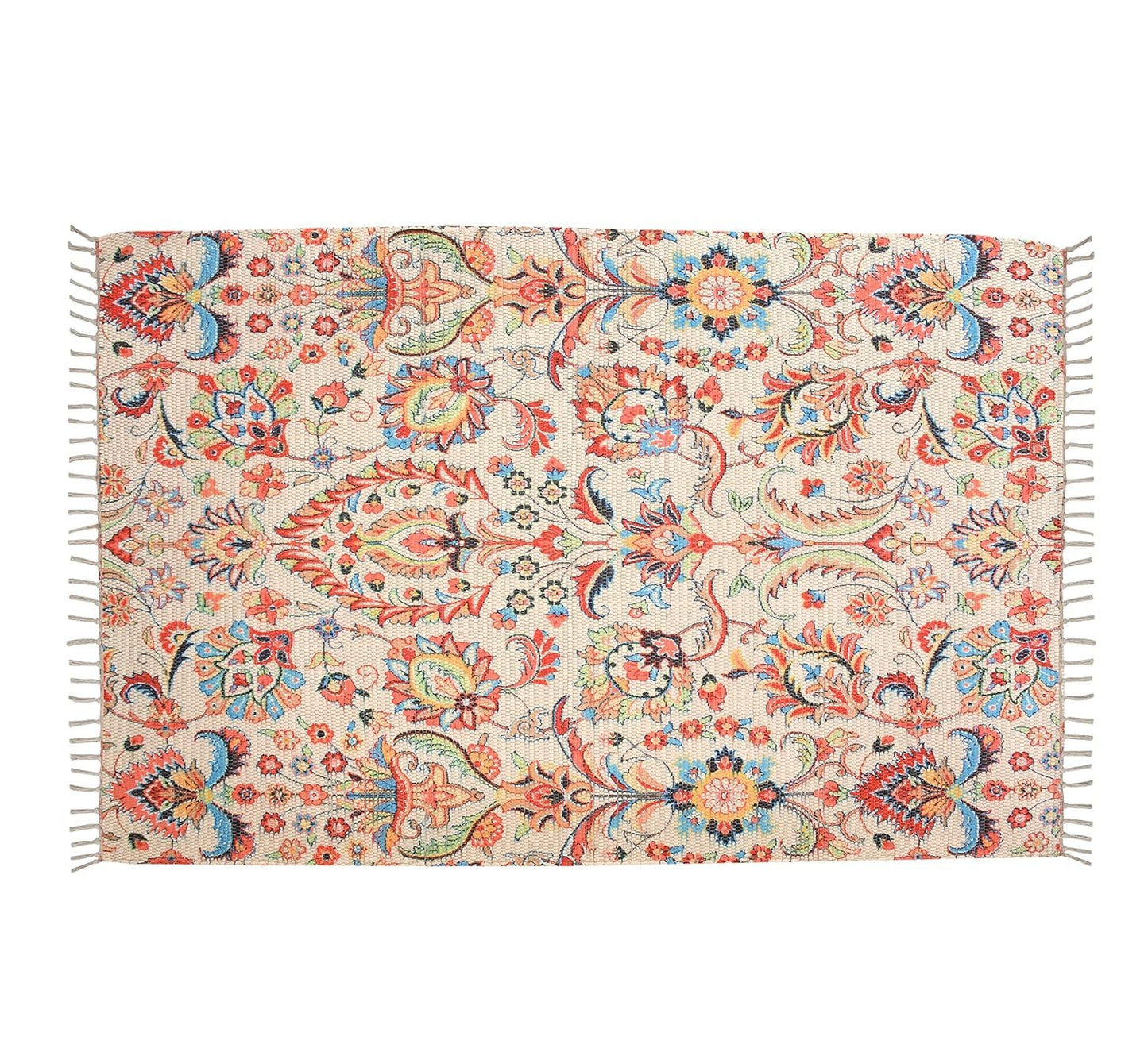 Brunchy Sustainable Printed Modern Dhurrie/Rugs/Carpet upcycled from Scrap Fabric for Living Room/Bedside Runner for Enhanced Decor (2x3 feet)