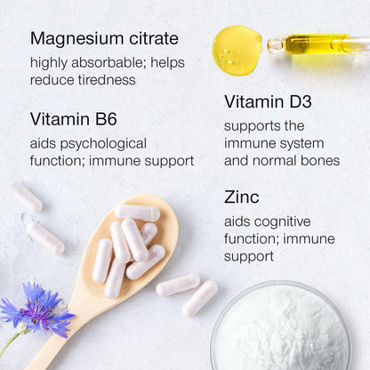 Magnesium Complex 1466mg - Magnesium and Zinc Supplements with Vitamin D3 & B6 - Premium Supplements for Women & Men - High Strength Chelated Citrate Tablets - 120 Capsules - Vegan & UK Made