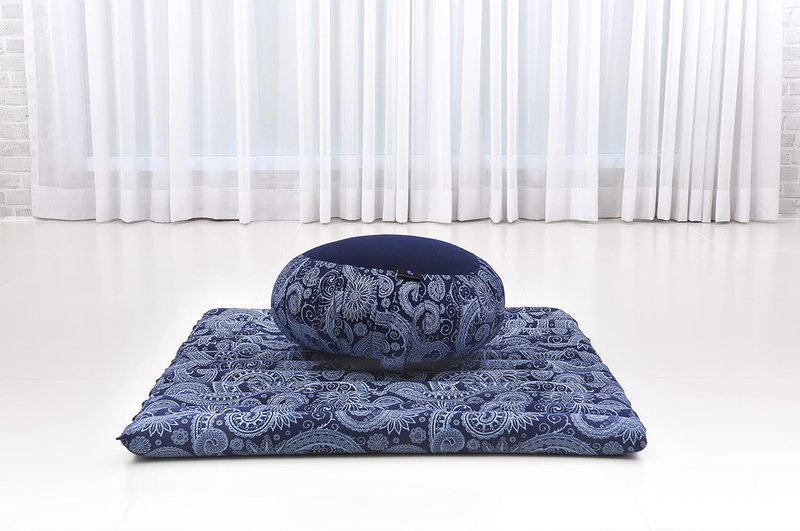 Meditation Cushion Set - Round Zafu Pillow & Square Roll-Up Zabuton Mat | Kapok Filled Comfort