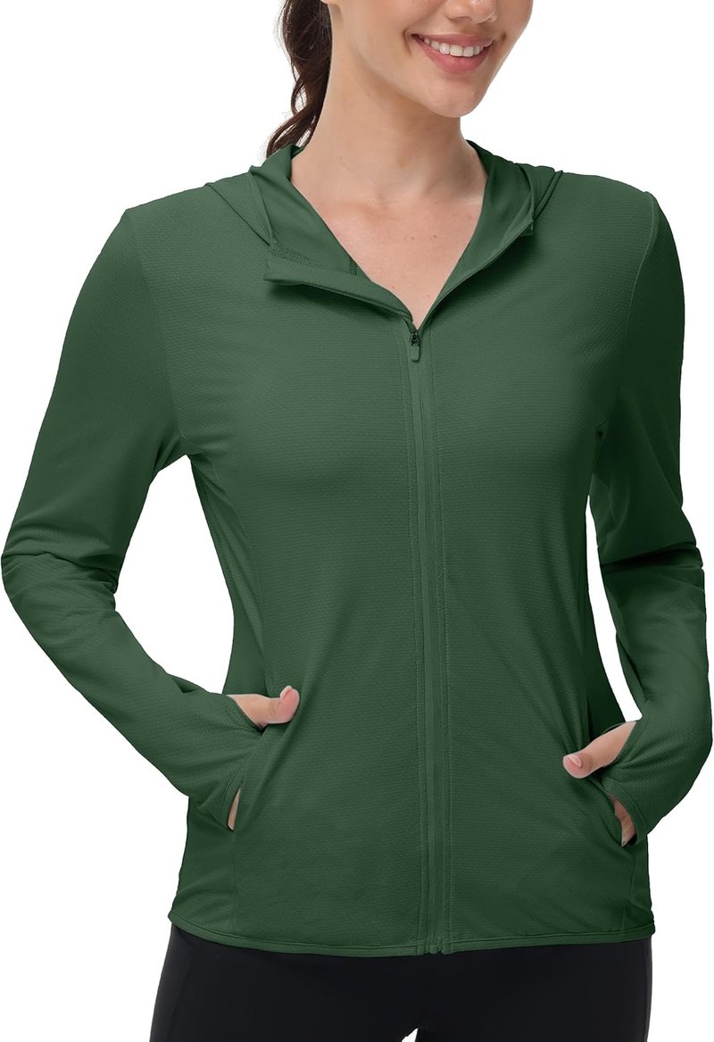 UPF 50+ Sun Protection Rash Guard | Women's Lightweight UV SPF Zip Hoodie Jacket for Hiking