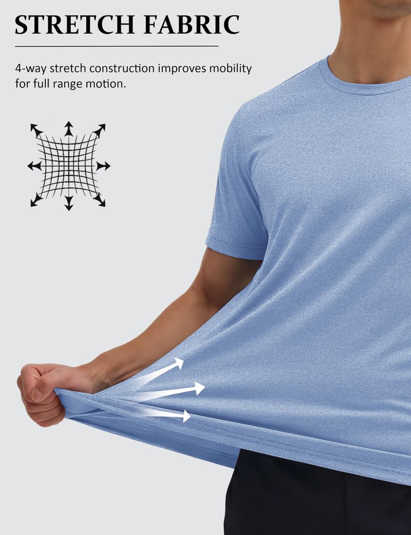MAGCOMSEN Mens Short Sleeve Shirts Quick Dry Running Athletic T-Shirt Workout Casual Top Moisture Wicking Summer Shirt Blue, L