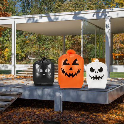 Guheake 9 Pcs Halloween Pumpkin Leaf Bags - Halloween Leaf Lawn Bags with Twist Ties, Plastic Jack-o-lantern Pumpkin Lawn Bag Thanksgiving Fall Leaf Trash Bags for Yard Lawn Garden Decorations Outdoor