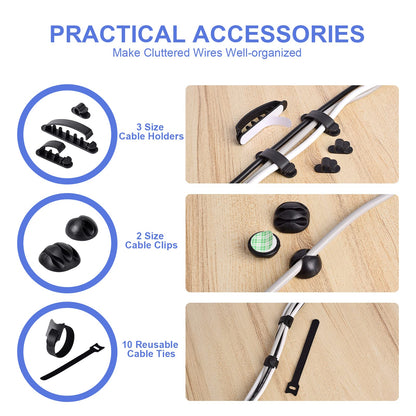 Chouky Cable Organizer Box Set of Three, Power Cover Cord Holder Surge Protector for Desk (Black)