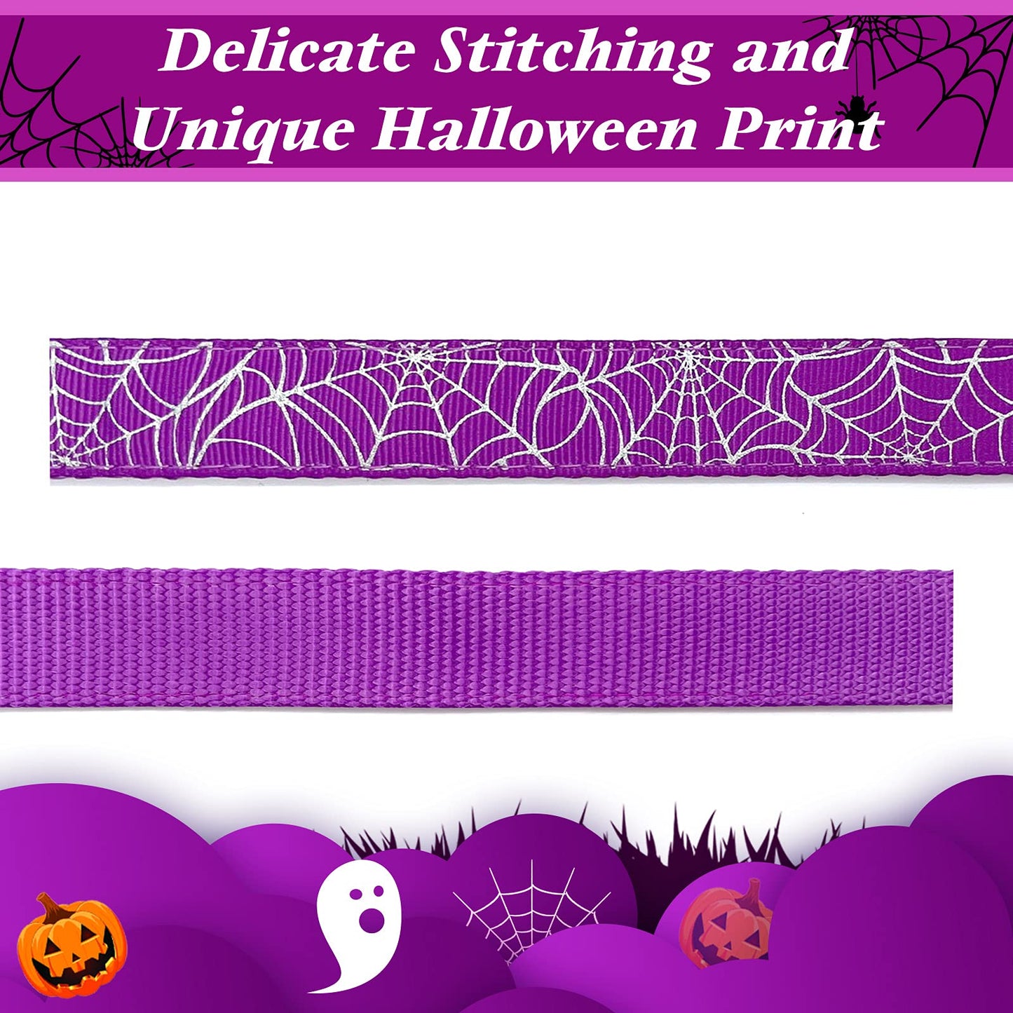 azuza Halloween Dog Collars with Bow Cute Sequined Spider Purple Dog Collar with Lace Bow tie Gifts on Halloween for Medium Dogs