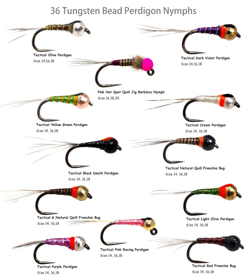 36 Effictive Tungsten Bead Perdigon Nymphs Fly Fishing Flies Assortment | Trout and Grayling Fishing Lure | Waterproof Fly Box