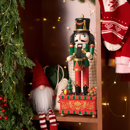 KI Store Christmas Nutcracker Green Music Box Wooden Drummer Soldier Nutcracker Figurine for Christmas Decorations Display Gift Collection