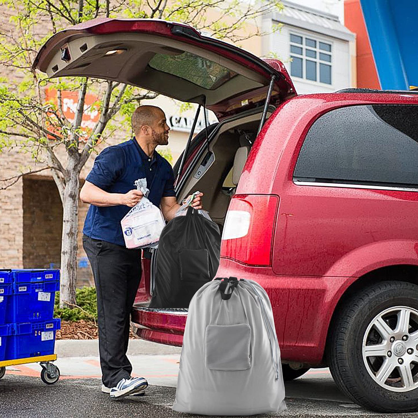 2 Pcs JHX Travel Laundry Bags, Dirty Clothes Organizer【Upgraded】with Handles and Aluminum Carabiner for Travel, Camp, Fitness, and Students (Black&Grey) 24"L x 21"W