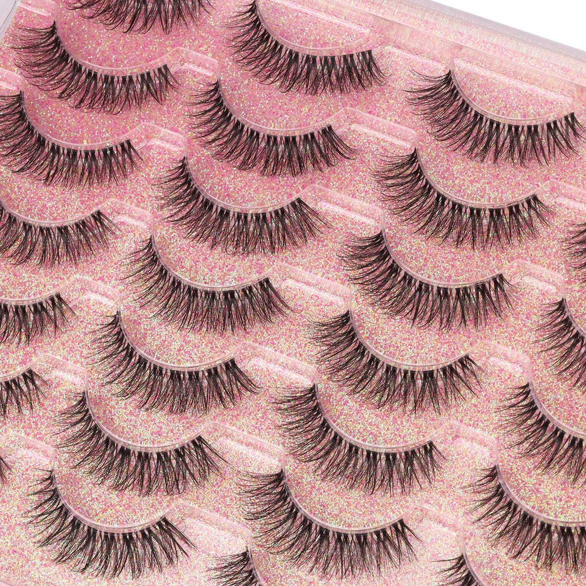 14mm Lashes Natural Look Wispy Eyelashes Faux Mink Lashes Clear Band Short Natural False Lashes Cat Eye Daily Soft Strip Lashes Pack by Kiromiro