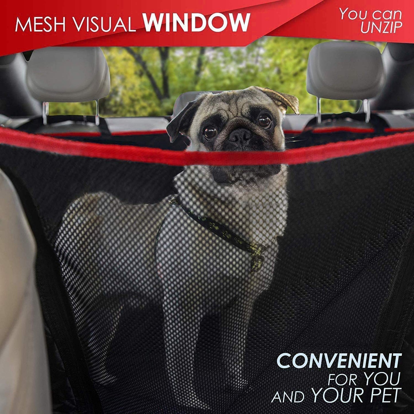 Dog Hammock for Car Back seat with Mesh Visual Window, Side Flaps with Zipper, Padded 4 Layers Waterproof Heavy Duty Hammock with Storage Bag, Scratch Proof Nonslip Pet Car Seat Cover