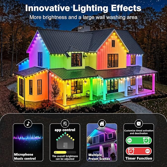 LITSOUL 400FT Permanent Outdoor Lights for House Waterproof, Smart RGB Eave LED Lighting with 16 Million Colors, IP67 Outdoor Strip Lights for Christmas Halloween Holiday Daily Decorations (400FT)