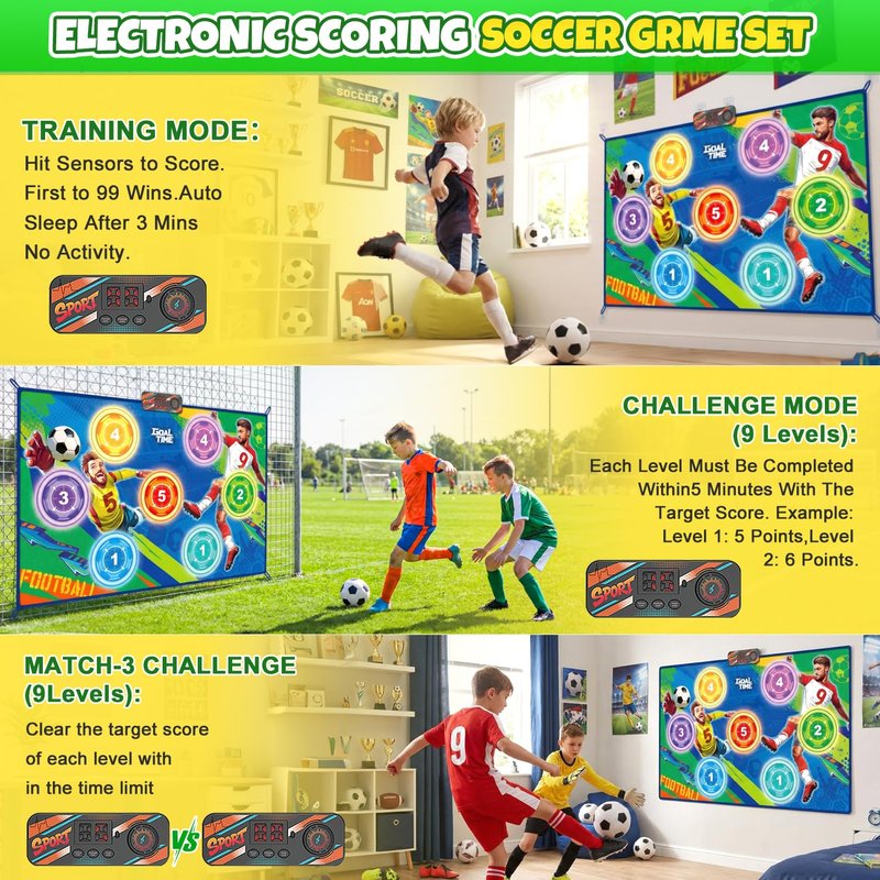 Electronic Soccer Game Toy Set for Kids, Soccer Trainer, Soccer Ball Game Outdoor Indoor Soccer Training Game with Scoring, 2 Soccer & 3 Modes, Soccer Robot Toys Gifts for 3-12 Years Old Boys Girls
