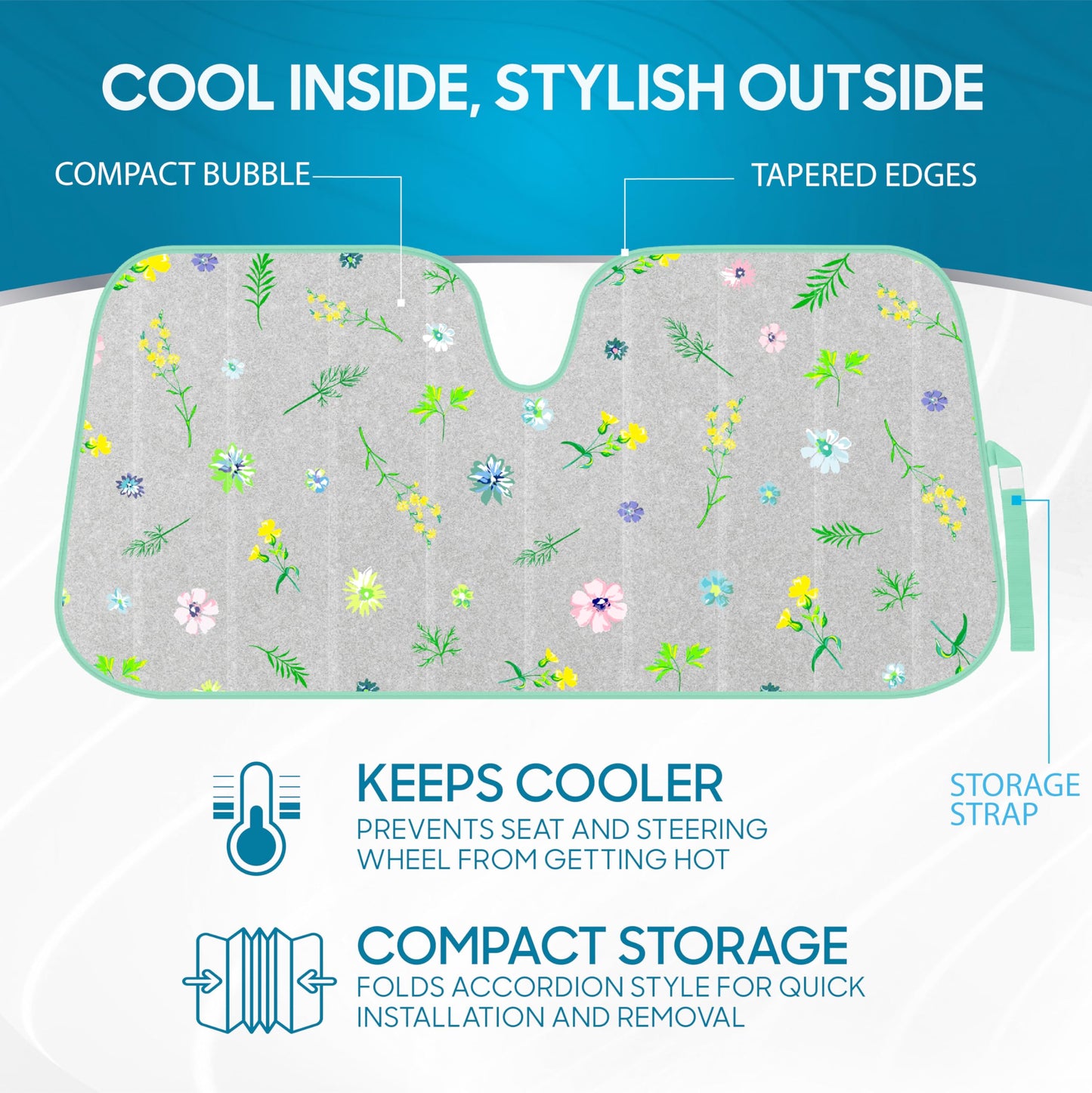 BDK Pastel Flowers Front Windshield Sunshade Accordion Folding Style Auto Shade for Cars Trucks SUVs Vans Blocks UV Rays Sun Visor Protector Easy Setup Keeps Your Vehicle Cool (58" x 27")