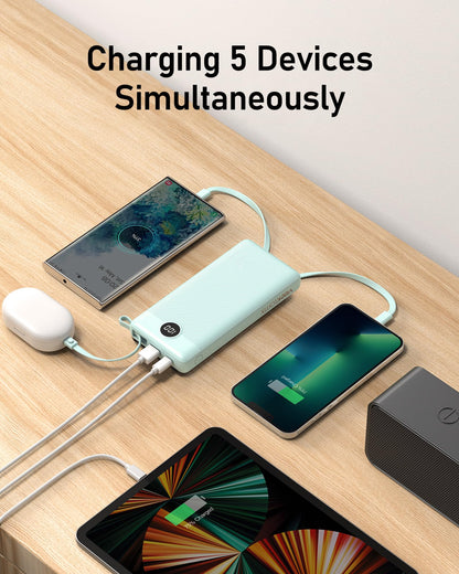 VEEKTOMX Portable Charger Built-in Cables, Power Bank for iPhone, Fast Charge USB C Battery Pack Travel Essentials Powerbank Compatible with iPhone 17/16/15/14, Samsung S25/24