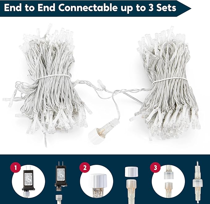 JOYIN 66FT Connectable Christmas String Lights Clear Wire, 8 Modes 200 LED Twinkle Fairy Lights for Indoor Outdoor, Christmas Tree, Classroom, Bedroom, Yard, Patio, Party Decor (Cool White)