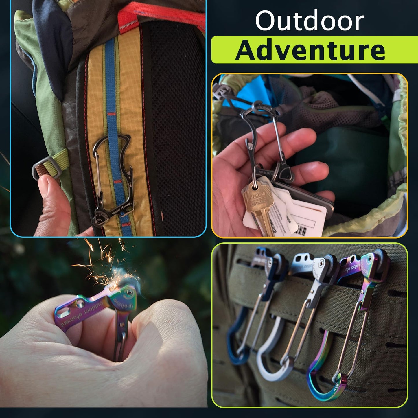 Firebiner 6-in-1 Fire-Starting Carabiner EDC Emergency Multitool -Keychain,Utility Blade,Bottle Opener,& More-Camo Gray