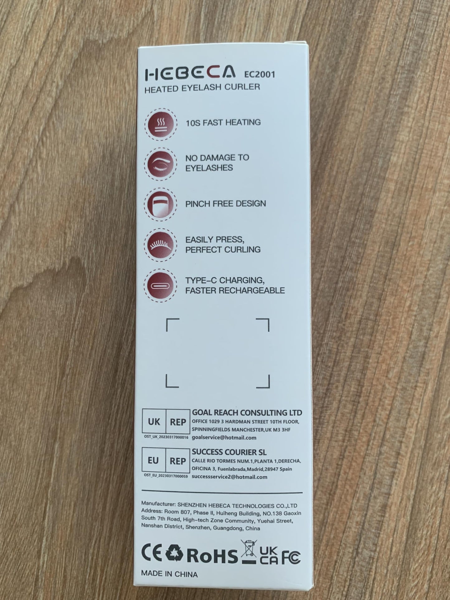 HEBECA Heated Eyelash Curlers, Electric Lash Curler with Innovative Heating Silicone Pad for Lifted Lashes 24 Hours,Quick Rechargeable 600mAh Battery EC2001 (Pink)