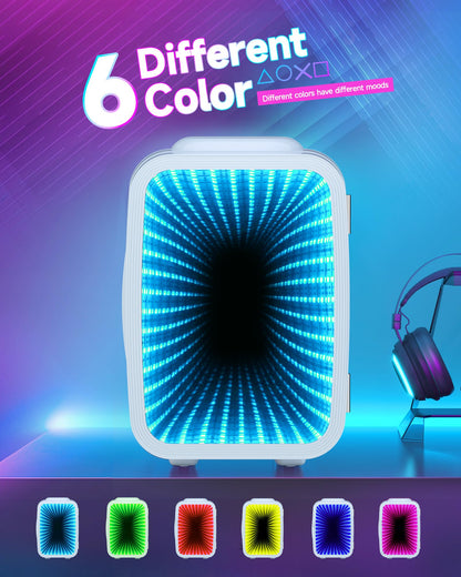 BEICHEN Mini Fridge, 4 Liter/6 Cans Small Refrigerator With Dimmable LED Light,AC/DC Portable Thermoelectric Cooler and Warmer Gaming mini fridge for Bedroom,Office,Gaming room and Car (White)