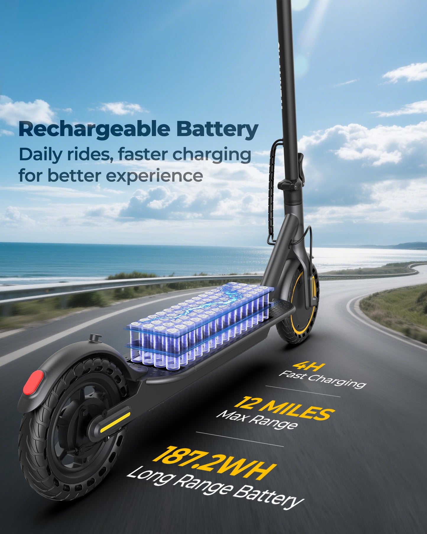 Electric Scooter, 350W/500W Motor, 8.5''/10''Tires, Top Speed 16/19/22 mph, Max 12/21/23Miles Ranges, Foldable E Scooter for Adults (H5-187Wh-350W)