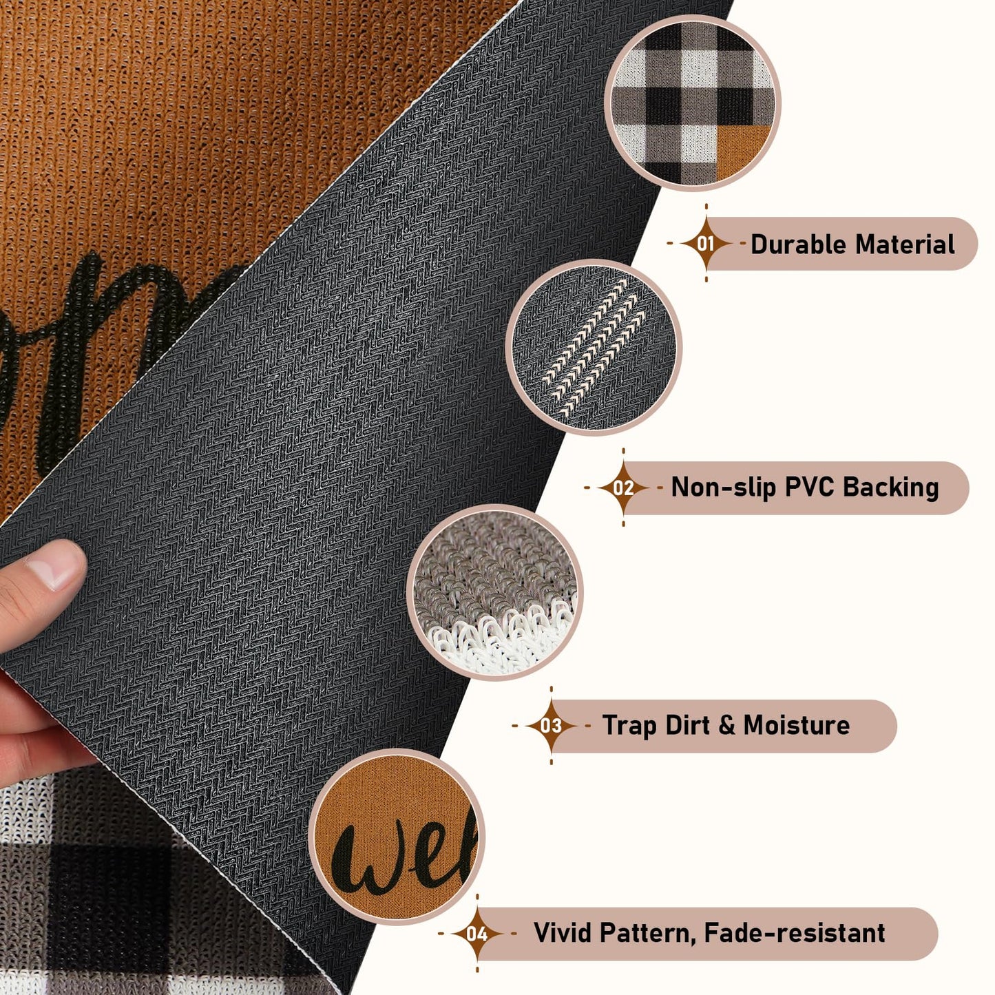 UINI Welcome Mat Outdoor Indoor Door Mats, Heavy Duty Buffalo Plaid Welcome Front Door Mat, Non Slip Durable Entrance Rugs for Outside Entry, Porch, Resist Dirt, 17"x 30"