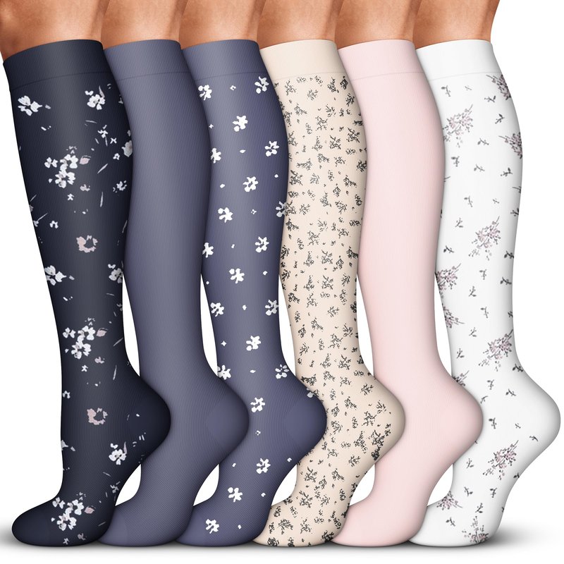 Acture 6 Pack Compression Socks for Women and Men - Knee High for Medical, Running, Nurses, Travel