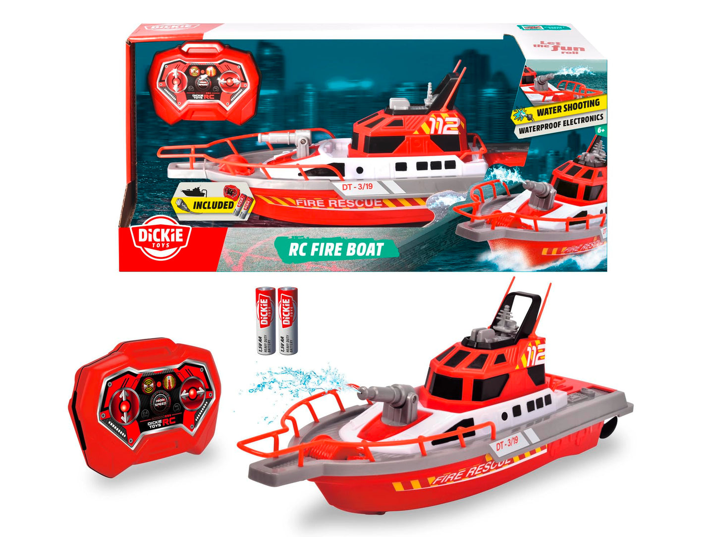 Dickie Toys 201107000- Radio Control Fire Engine 38 cm, 2 Channels, 27 MHz, USB Charging, Tip Speed 6 km/h, for Children from 6 Years