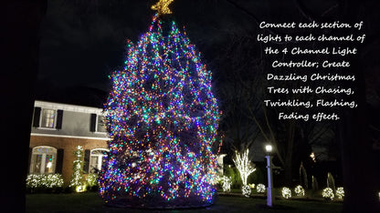 4 Channel Light Controller for Holiday Lights, Christmas Lights, Outdoor Decorations. Create Dazzling Light Displays with Multiple Functions, Chasing, Twinkle, Shooting Star, Stacking, Sparkle etc.