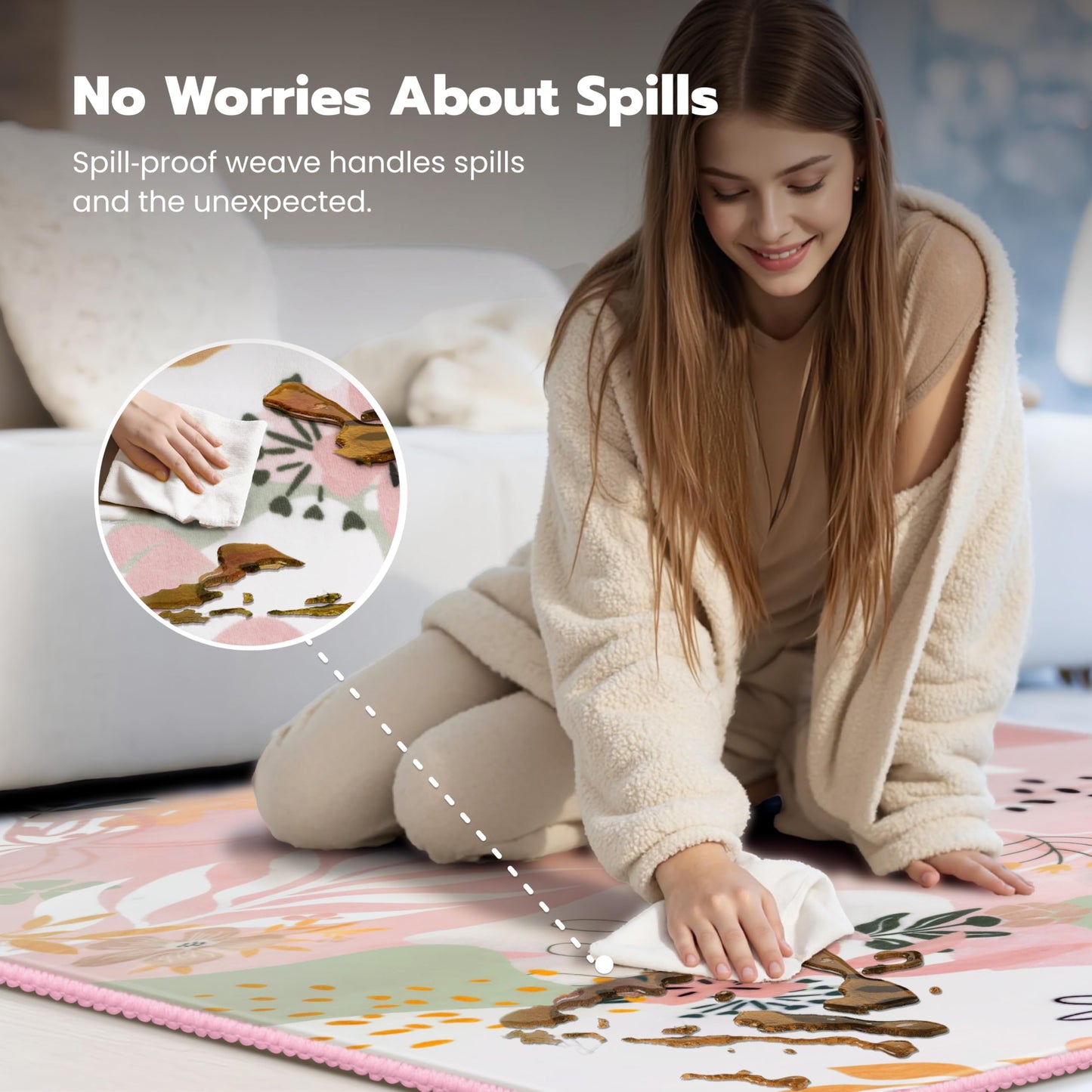 Joiedomi 5x7 Area Rugs for Living Room Non-Slip Washable Rug with Rubber Backing Large Soft Art Floral Carpet for Bedroom Kids Nursery Dining Room (Pink)