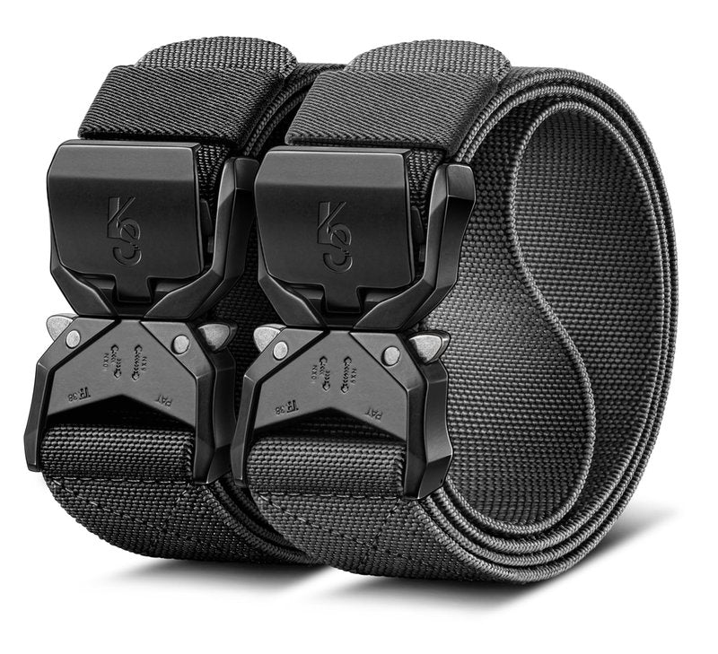 KEMISANT Men Tactical Belt,Stretch Nylon Belt Adjustable for Rigger Military Heavy Duty Work 1.5"-Quick Release(Black/Light Gray,28"-32" Waist Adjustable)