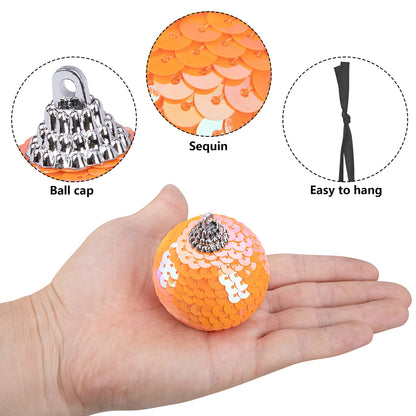12pcs Halloween Ball Ornaments - 2" Halloween Sequin Hanging Ball - Scary Halloweens Theme Hanging Balls for Wreath Ornaments and Party Decoration