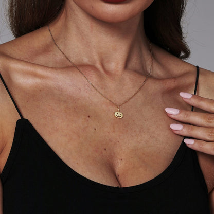 Collner 14K Gold Heart Pendant Necklace for Women Dainty Star Necklace Tiny Evil Eye Choker Necklace Boho Crescent Moon Necklace Minimalist Jewelry (Halloween Pumpkin-Gold)