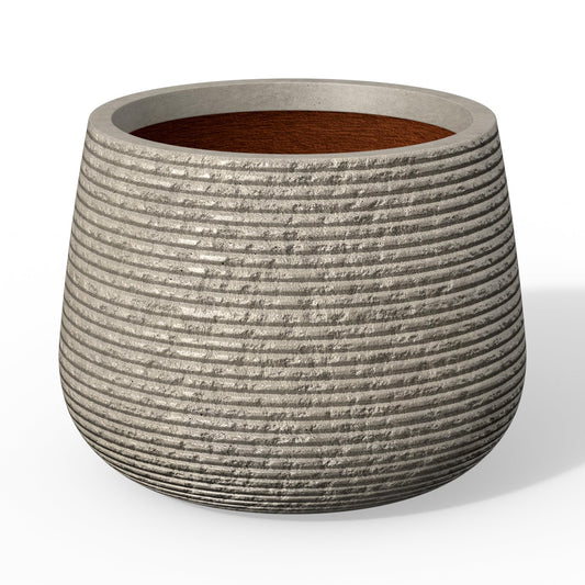Kante 12.5" Dia Round Fluted Planter with Surface Indentations, Large Flower Pot with Drainage Hole for Indoor & Outdoor Plants, Weathered Concrete Finish with Painted Interior