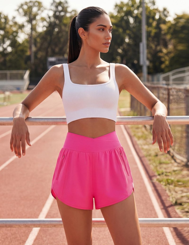 BMJL Women's Athletic Shorts High Waisted Running Short Pockets Gym Elastic Quick Dry Workout Shorts 2.5"(L,Hot Pink)