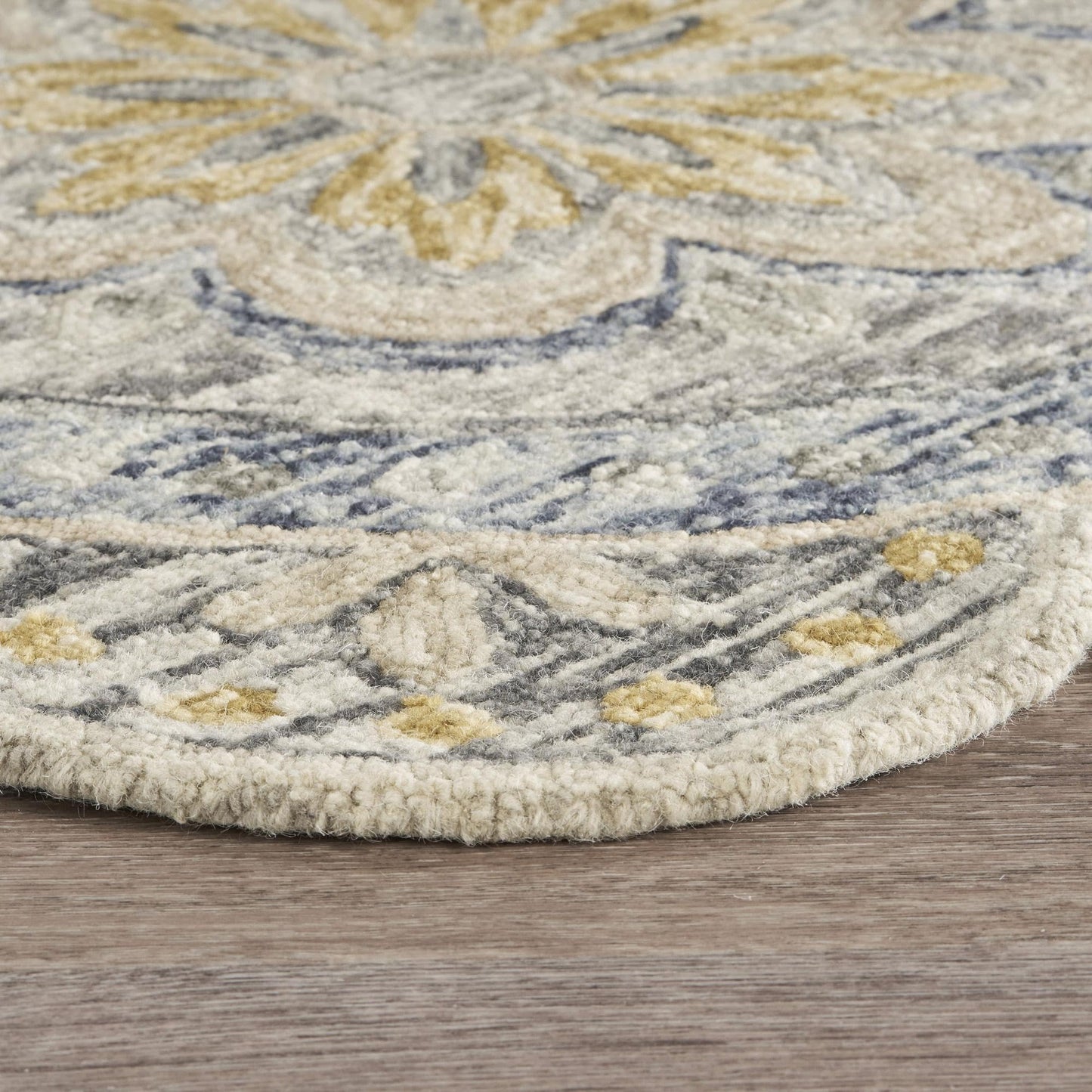 LR Home 6ft Scalloped Round Indoor Wool Area Rug for Home Decor | Rugs for Living Room, Bedroom, Playroom, Entryway, Office | Handmade Modern Farmhouse Boho Area Rug for Room Decor | Gray/Beige